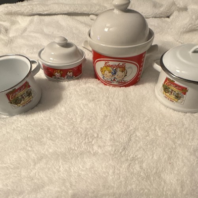 #ad Campbell#x27;s Collectible Enamel Casserole Pots Set Double Handle Four Piece $15.75