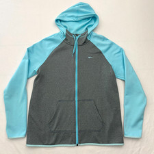 Nike Hoodie Full Zip Sweatshirt Jacket ThermaFit Womens Large Blue Gray