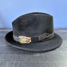Bailey Black Velour Wool Fedora Hat w/ Band & Feathers Center Dent Pinch Front