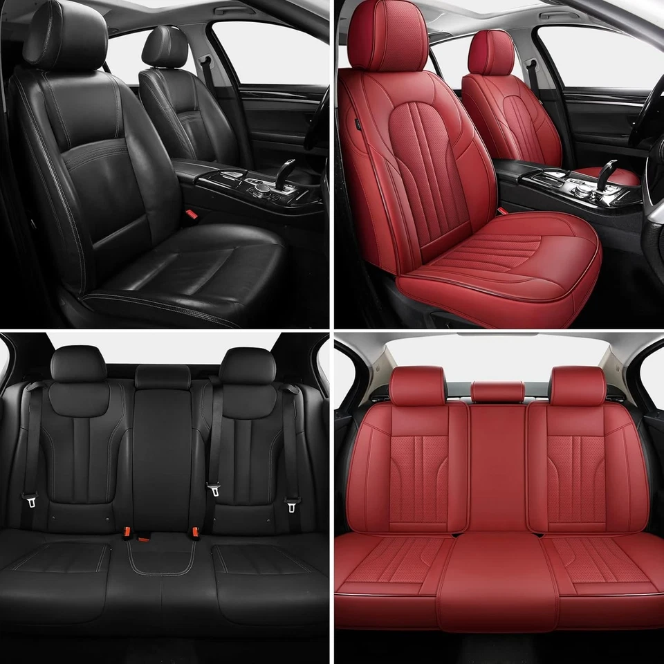 Red Car Seat Covers,Leather Car Seat Cover, Waterproof Seat Covers Full Set, Fit - Image 3 of 4