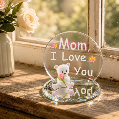 Mom I Love You Bear Figurine Mothers Day Gift Handcrafted Decor Present for Mom