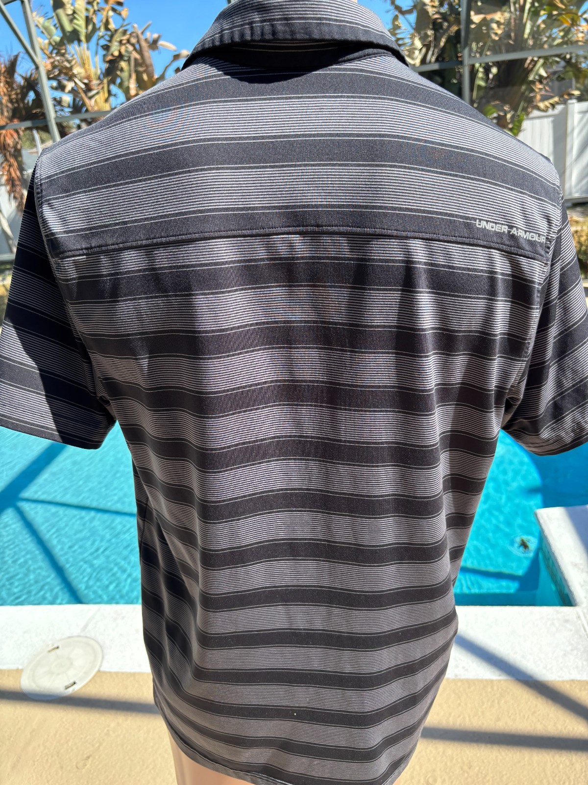 Under Armour Black Striped Golf Short Sleeve Polo Shirt Mens Loose Heat Gear L thumbnail 3