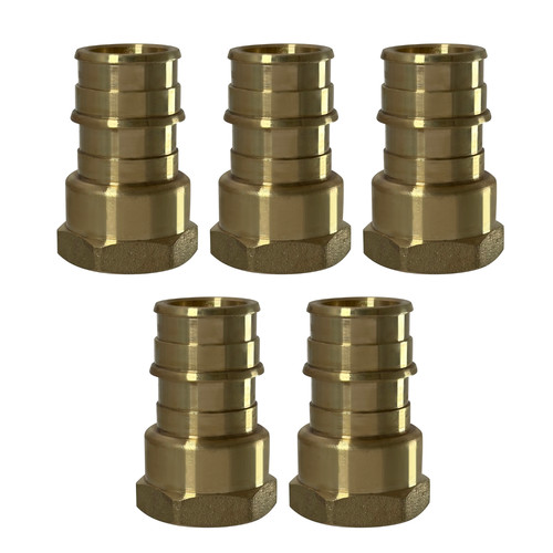5 Pack XFITTING 3/4" Pex A x 1/2" Female NPT Expansion Adapter, Lead Free Brass