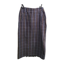 Vtg Navy Plaid Pencil Midi Skirt Sz 26 Work Pockets Preppy Academia Office EUC