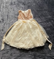 Big girl Gold sequin Tull ivory midi dress Size 10y Christmas birthday wedding