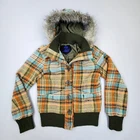 Jaqueta com capuz vintage Y2K Jack BB Dakota xadrez tweed botão para cima feminina tamanho M bombardeiro