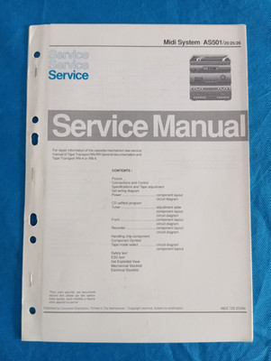 PHILIPS AS501 MIDI SYSTEM Stereo Audio Cassette SERVICE MANUAL ORIGINAL Vintage