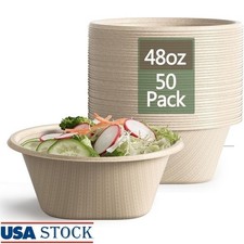 Eco Friendly Disposable Paper Bowls Heavy Duty Compostable Microwave Safe 50pcs