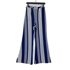 SHOW ME YOUR MUMU Eli's Wide Leg Striped Trousers Navy Blue White M