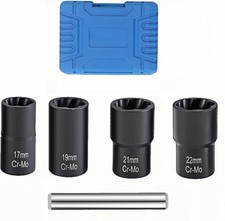 5PCS Lug Nut Removal Tool, 17/19/21/22MM Impact Bolt Extractor Set, CR-MO Steel