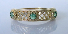 9ct Gold Ring - Vintage 9ct Yellow Gold Emerald 3 Stone Band Ring Size P