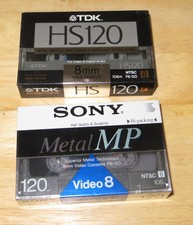 Qty 2 - 8mm Video Tapes - NEW - TDK HS120 P6-120HS and Sony Metal MP P6-120MP