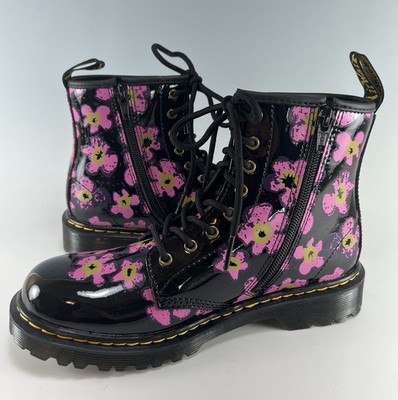 Dr Martens Junior 1460 Pansy Patent Leather Lace Up Boots Big Kids Sz 4