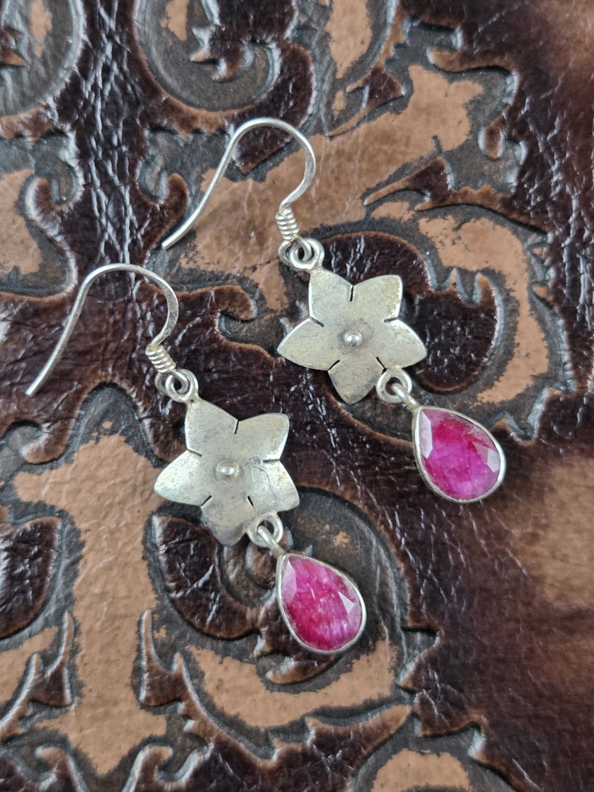Artisan Handcrafted Ruby Star Teardrop Dangle Ear… - image 6
