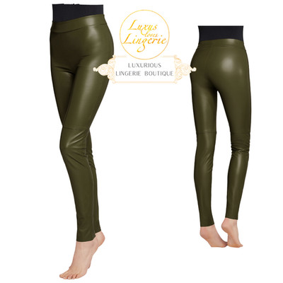 ESTELLA LEGGINGS by Wolford 40 dark earth green Lederimitat Hose Glanz Elastisch