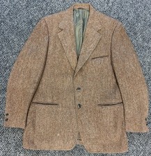 Vintage 80s Harris Tweed Sport Coat Mens 42R Brown Herringbone Wool Blazer Flaws