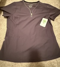 HH360 Healing Hands Women s Grey Scrub Top Zip Front Pockets Size Large NWT