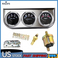 52mm Triple 3 Gauge Chrome Car Volt Water Temp Oil Pressure Meter Set Gauges Kit