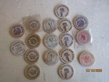 Lot of 17 Vintage Wooden Nickles 1 Pendleton Round-up, 9 Payless + Assorted