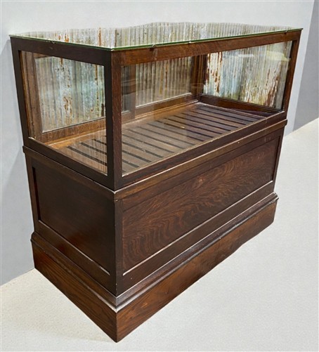 Oak Cigar Humidor, Vintage Display Case Cabinet, Glass Store Counter, Showcase