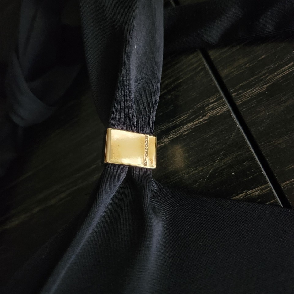 Victorias Secret Black Twist Front Push Up Halter Bikini Top Underwire ...