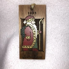 Old World Santa 1995 Merry Christmas Ornament Woodcut Engraving Inc Rectangle