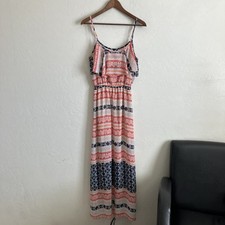 Maxi Dress Womens S Geometric Striped Strappy Sundress Long Travel Beach Resort
