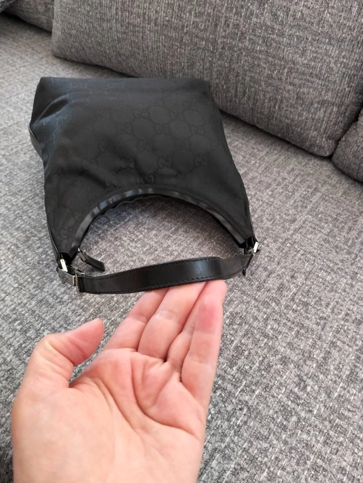 GUCCI Black GG Monogram Nylon Hobo Bag 28835 Made in Italy - Shoulder Purse - Image 2 of 4