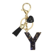 Alphabet Initial Letter Keychain Cute Charm with Tassel Heart Letter Y Black