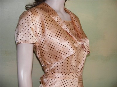 1950s Johara Swing Dress & Bolero Set, Shimmering Orange Faille, Swiss Dot VLV