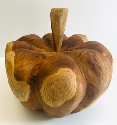 Zartes Kürbis Deko Holz Teak, 38 cm breit, Indoor/Outdoor Gartendeko 15 kg