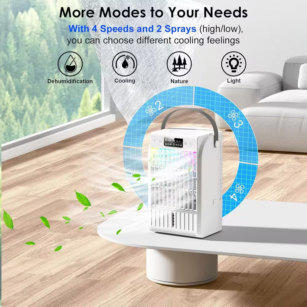 2-6 Hours 1500 ML Portable Evaporative Air Cooler 4-Wind Speeds 2-Spray Modes Ti