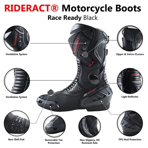 RIDERACT® Mens Motorcycle Boots Waterproof Motorbike Leather Shoes Race Ready - Picture 13 of 14