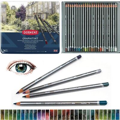 NEW 24 Brilliant Colours! Derwent Graphitint Watercolour Graphite Pencils in Tin