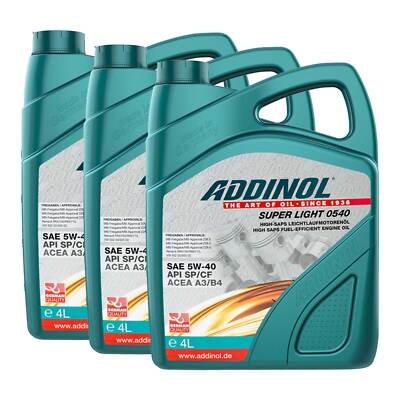 Motoröl Motor Öl ADDINOL 5W-40 Super Light 0540 3 X 4 Liter für Peugeot Renault