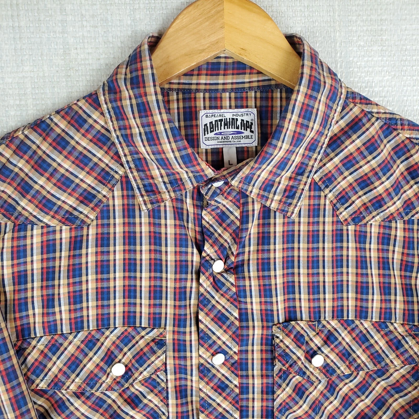 A BATHING APE (BAPE) Camicia sportiva BAPE BATHING APE JAPAN taglia large uomo western perla snap a quadri