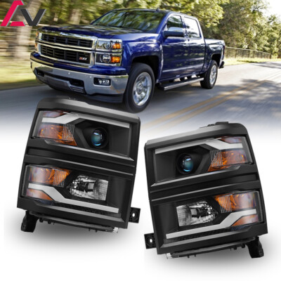 2014-2015 For Chevy Silverado 1500 Projector Headlights LED Black Lamps LH+RH