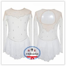 Children Girl Costume Competition Leotard Ice Figure Skating Dress Blue White