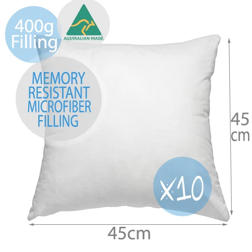 10x Aus Made Memory Resistant Microfiber Polyester Cushion Insert Pillow 45x45CM