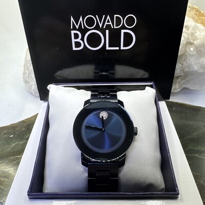 Movado Bold SWISS Quartz Navy Blue Tone Ceramic Ladies Watch