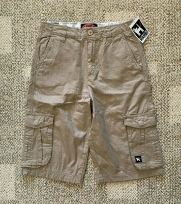 MAMBO Khaki Cargo Shorts Skater Long Cotton Adjustable Waist Boys Youth Size 10