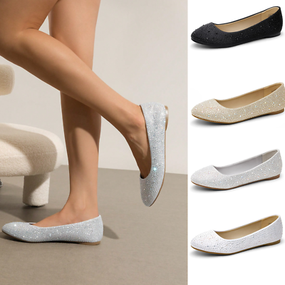 #ad Women Flat Shoes Rhinestone Dress Slip On Round Toe Ballerina Ballet Flat Shoes $23.99