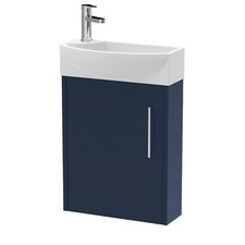 Image of Hudson Reed Juno Wall Hung Electric Blue 440mm 1-Door Bathroom Basin Vanity Unit