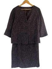 LAFAYETTE 148 Suit Skirt Blazer Jacket Brown Purple Tweed Wool Blend Sz 10/14