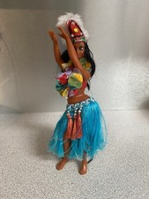 Vintage 1960s Detailed Pacific Island Hawaiian Hula Tiki Dancer 10  Doll w/stand