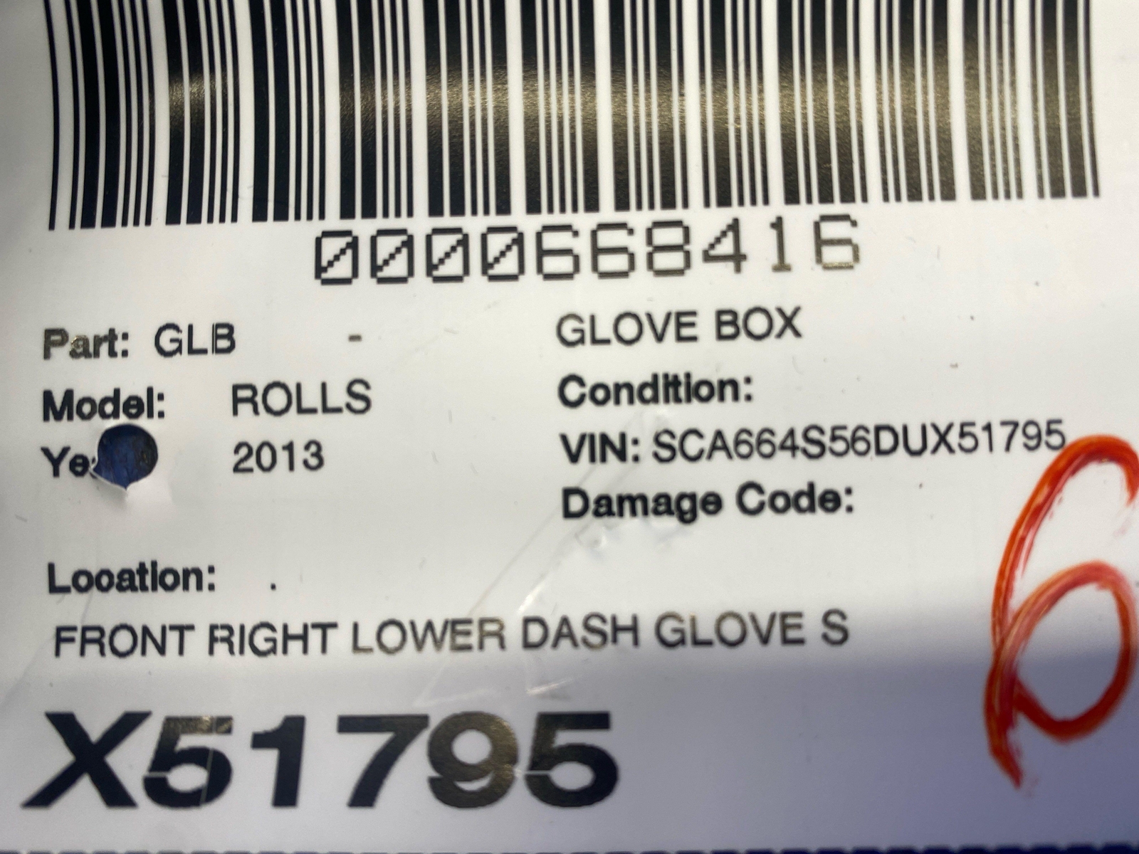 2009-2014 ROLLS ROYCE GHOST FRONT RIGHT LOWER DASH GLOVE STORAGE BOX ASSEMBLY