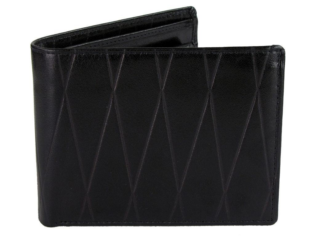Mens Leather Wallet Diamond Pattern Coin Pocket (Black)
