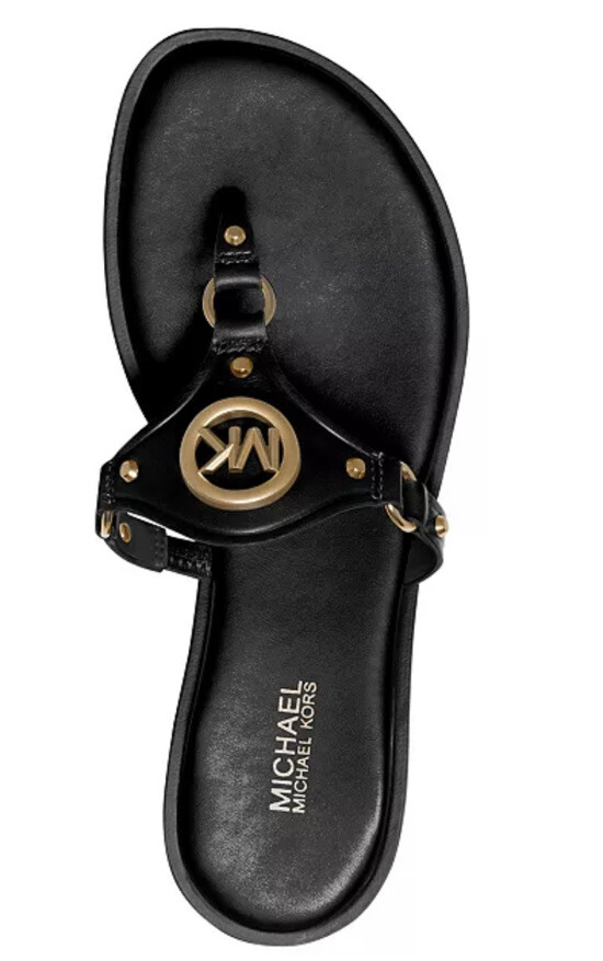 Women MK Michael Kors Conway T-Strap Flat Slip On Leather Sandals | eBay UK