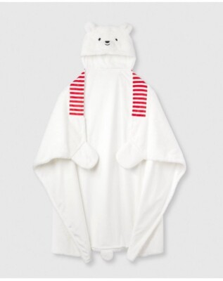Wondershop Soft Plush  Polar Bear Hooded Blanket With Sewed In Mittens50x40 NWT