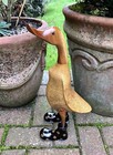 Best Quality Hand Carved Wooden Bamboo Root Duck With Welly Boots, Approx 45cm